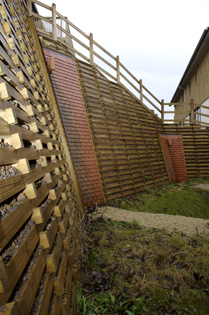 Gabions holding up the bank and tiled waterfalls